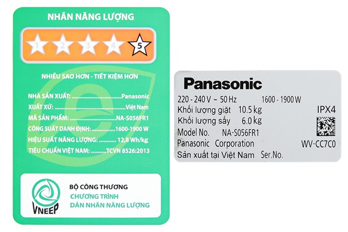 Máy giặt sấy Panasonic Inverter giặt 10.5 giặt –&nbsp; sấy 6 kg NA-S056FR1BV
